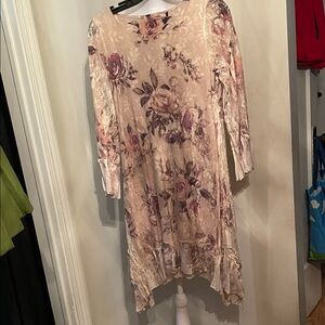 Floral Long Sleeve Dress in Cream and Purple